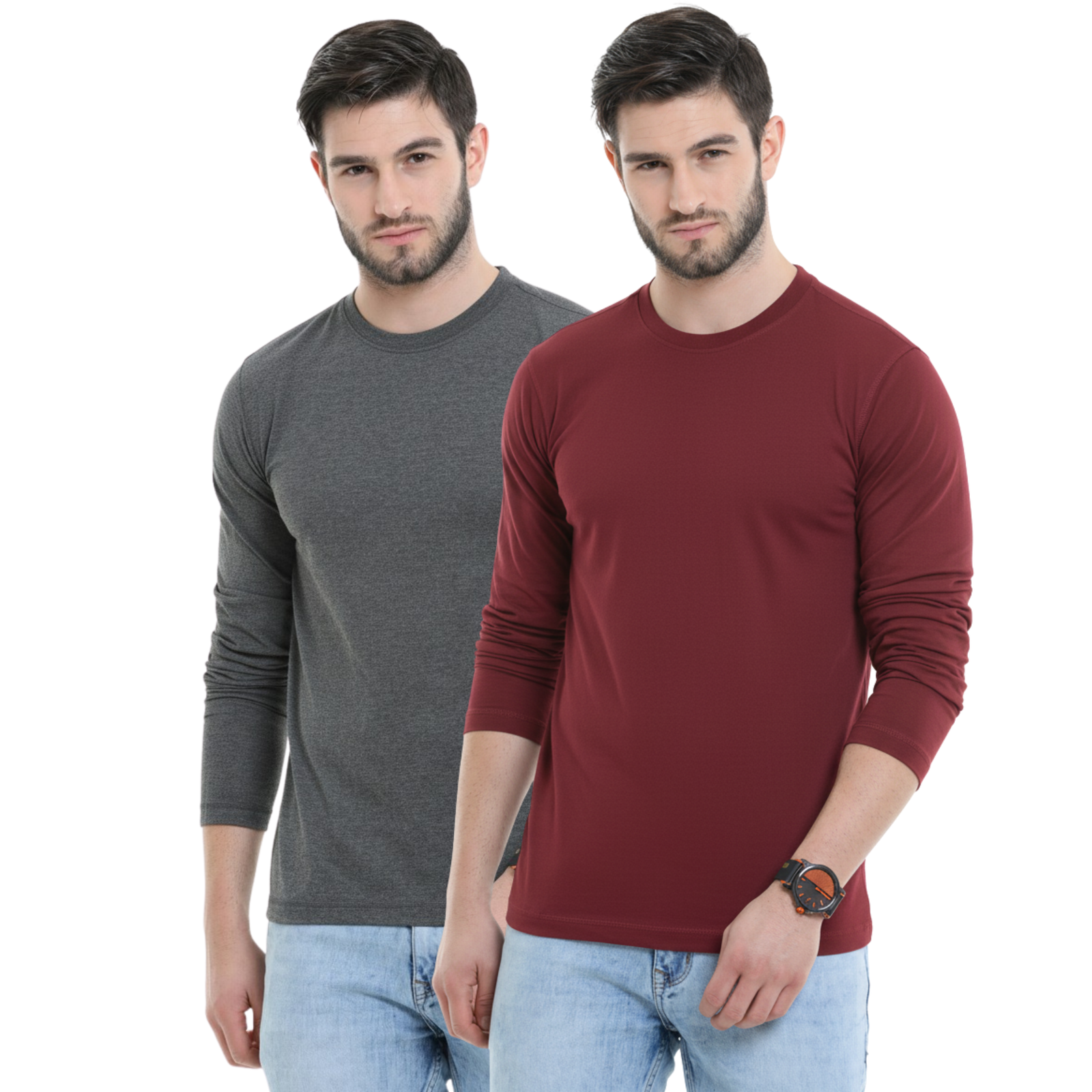 Bu 09 full sleeve t-shirt pack of 2(Grey melange,Red)