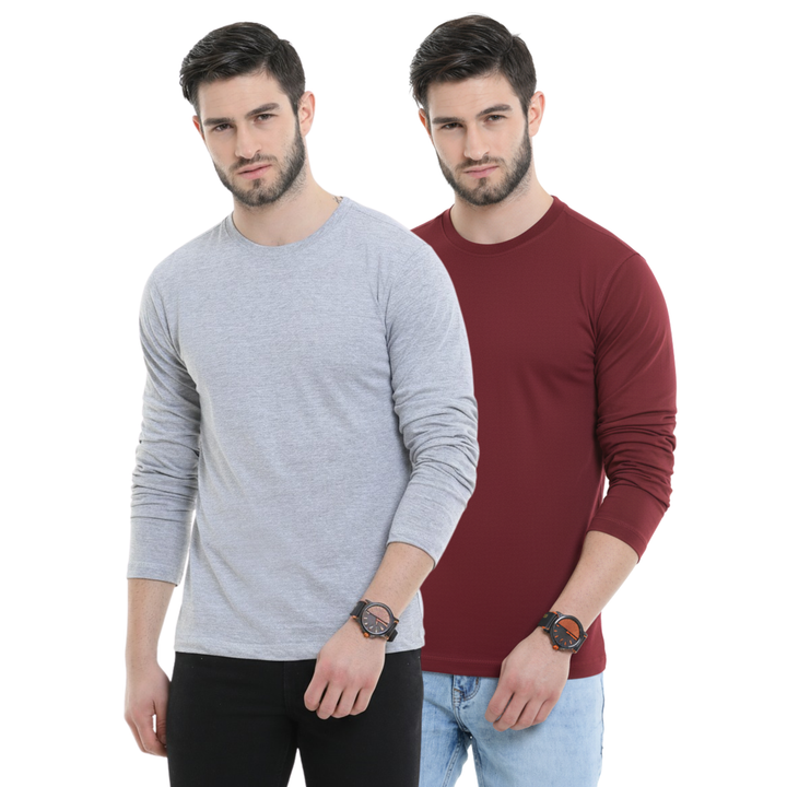 Bu 09 full sleeve t-shirt pack of 2(Grey melange, Red)