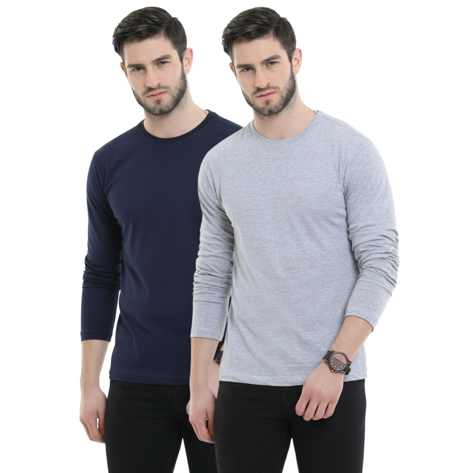 Bu 09 full sleeve t-shirt pack of 2(Navy,Grey melange)