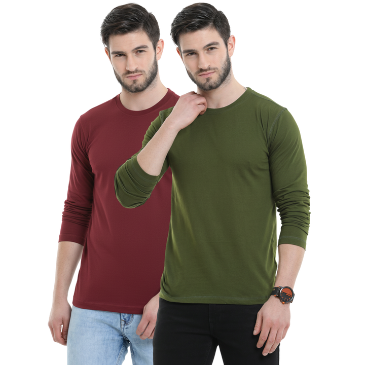 Bu 09 full sleeve t-shirt pack of 2(Red, Olive)