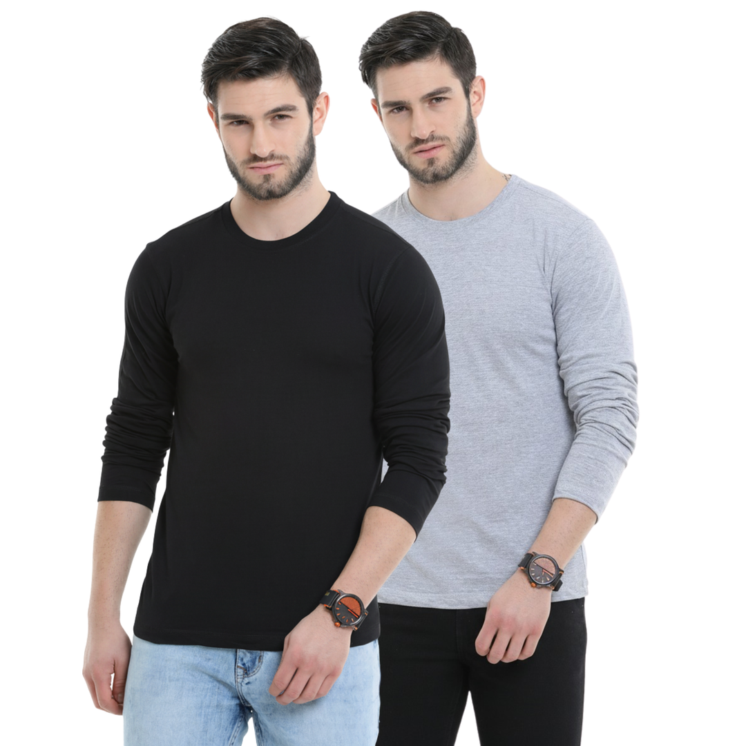 Bu 09 full sleevet-shirt pack of 2(Black,grey melange)