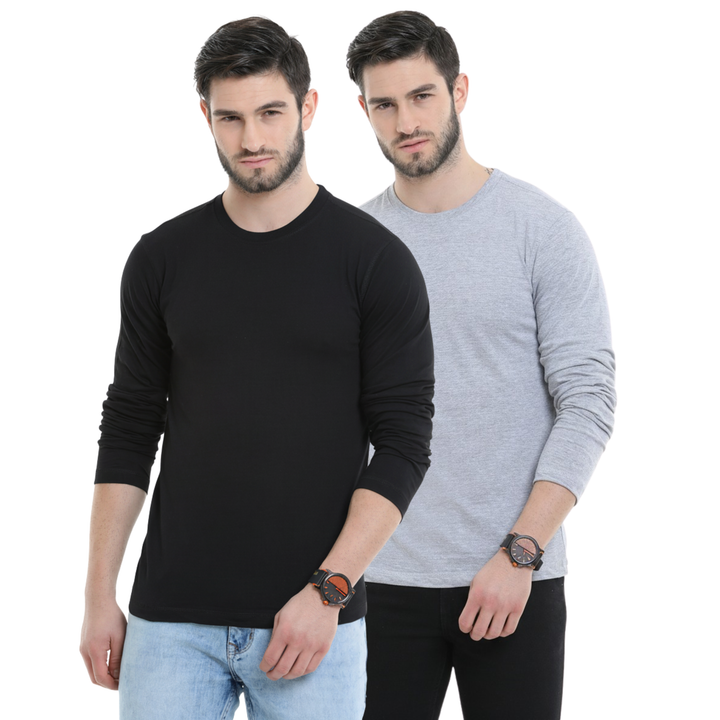 Bu 09 full sleevet-shirt pack of 2(Black,grey melange)