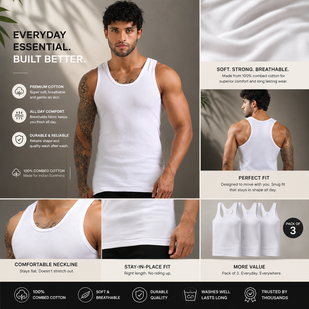 CA 302 Rib Sleeveless Vest  RN (Pack of 3)