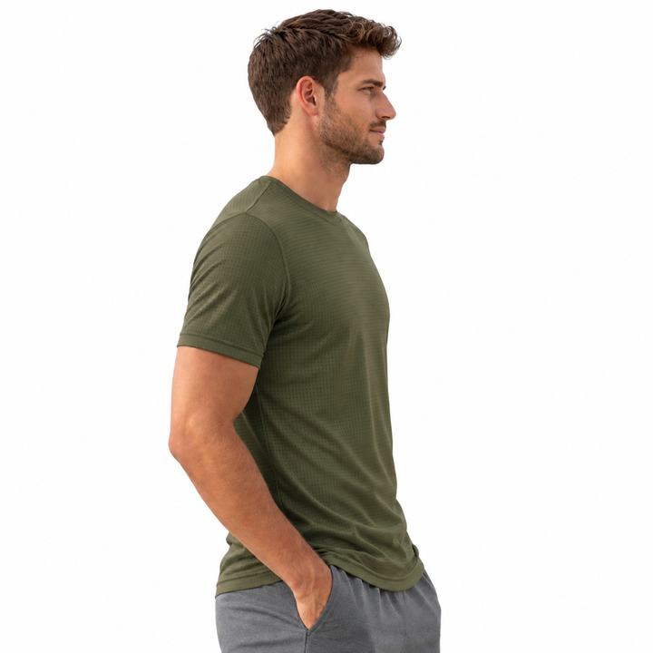 Driknit DK 05 Men’s Dry Knit Gym T-Shirt – Wrinkle Free, Sweat Absorbent, Quick Dry | Running, Training & Workout Tee - Olive Green