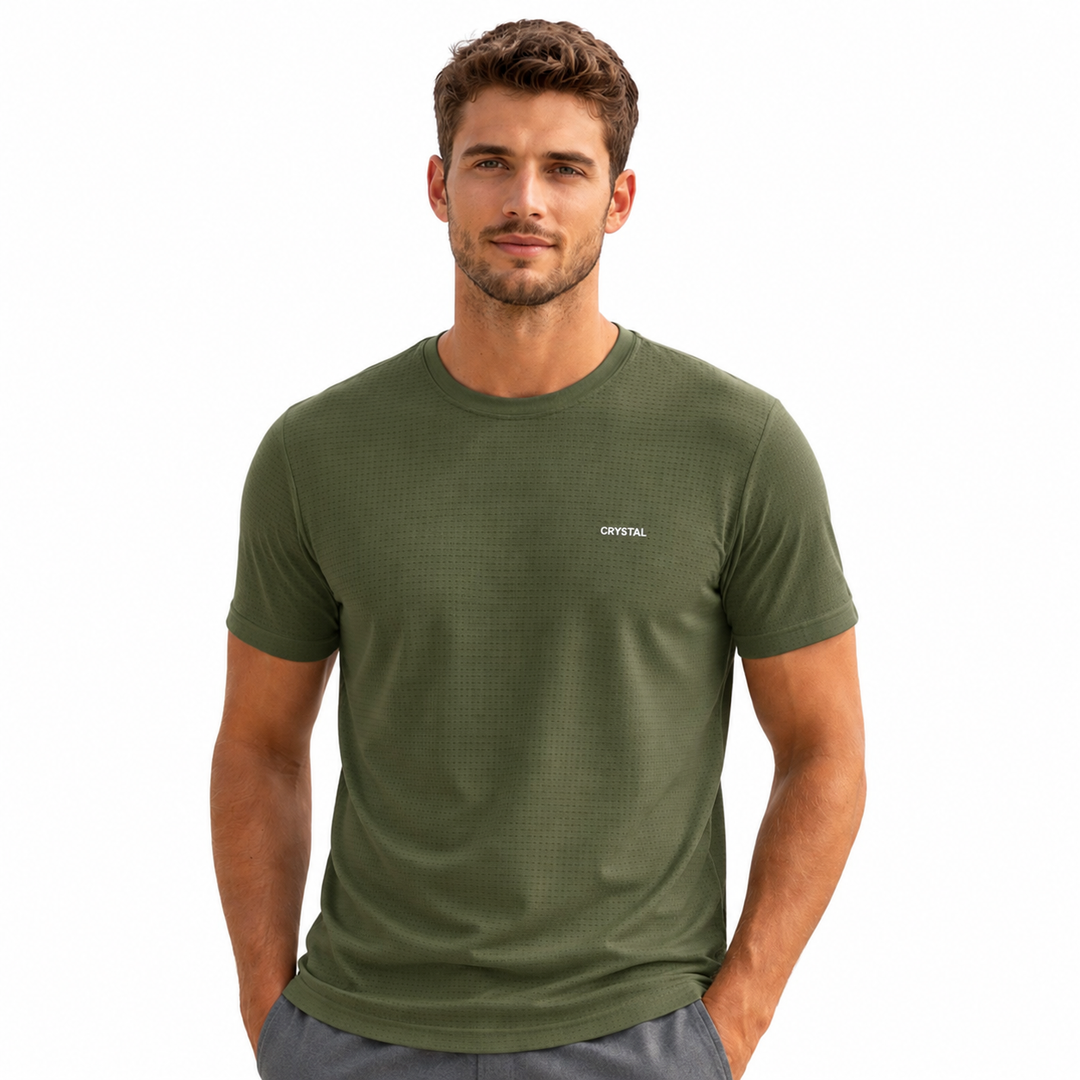 Driknit DK 05 Men’s Dry Knit Gym T-Shirt – Wrinkle Free, Sweat Absorbent, Quick Dry | Running, Training & Workout Tee - Olive Green