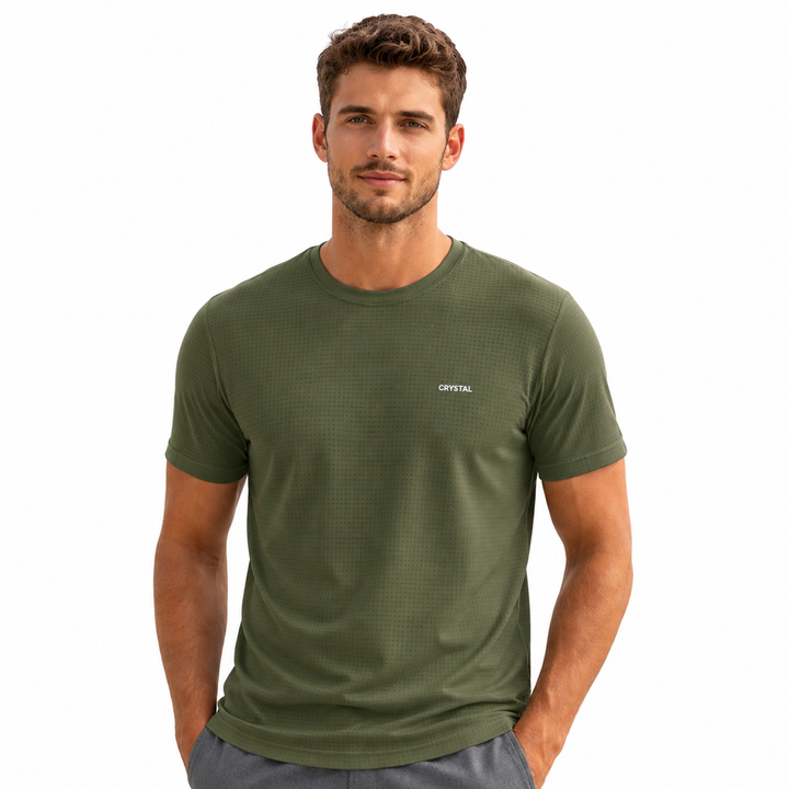 Driknit DK 05 Men’s Dry Knit Gym T-Shirt – Wrinkle Free, Sweat Absorbent, Quick Dry | Running, Training & Workout Tee - Olive Green
