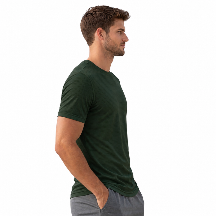 Driknit DK 05 Men’s Dry Knit Gym T-Shirt – Wrinkle Free, Sweat Absorbent, Quick Dry | Running, Training & Workout Tee - Pine Green