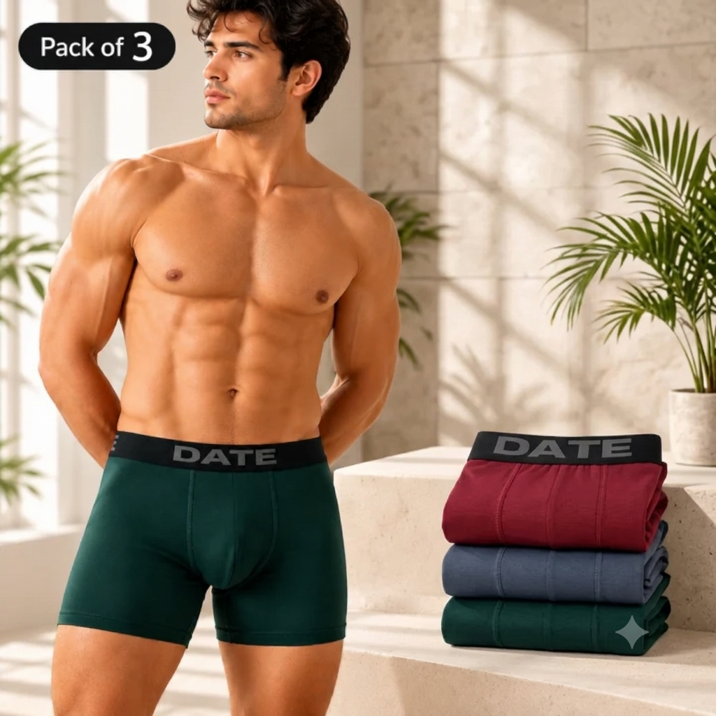 Date Modal Elastane Men's Trunks (Pack of 3)- Assorted
