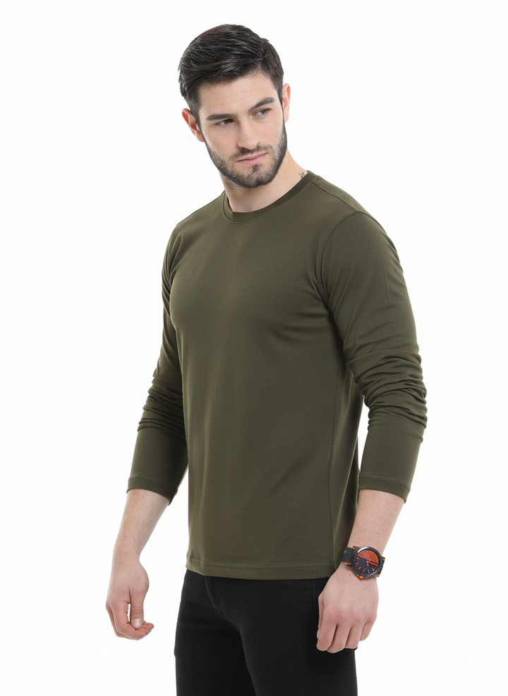 Men’s Cotton Rich Long Sleeve Round Neck T-Shirt - Olive