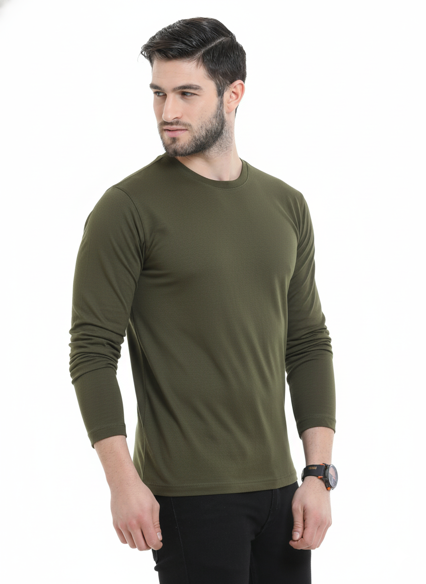 Men’s Cotton Rich Long Sleeve Round Neck T-Shirt - Olive