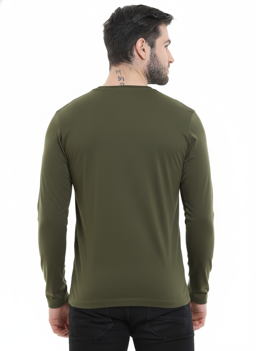 Men’s Cotton Rich Long Sleeve Round Neck T-Shirt - Olive