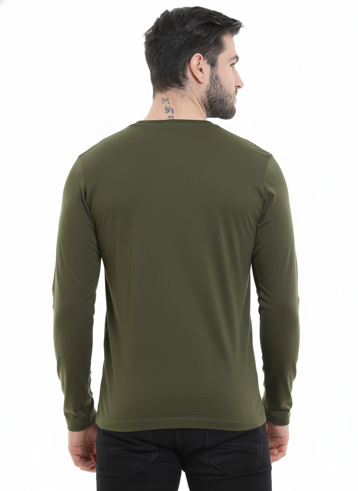 Men’s Cotton Rich Long Sleeve Round Neck T-Shirt - Olive