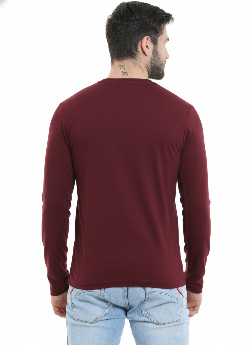 Men’s Cotton Rich Long Sleeve Round Neck T-Shirt - Red Wine