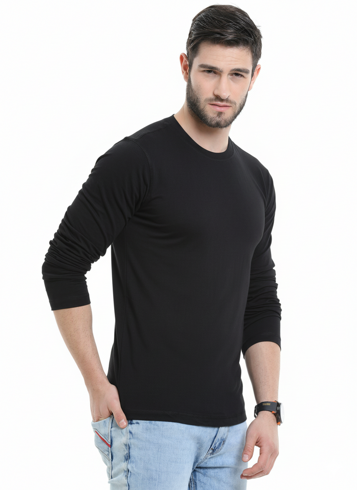 Men’s Cotton Rich Long Sleeve Round Neck T-Shirt - Black