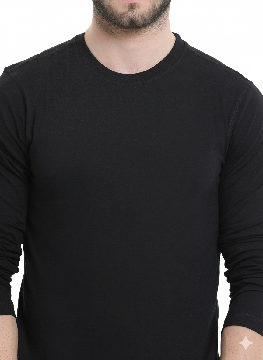 Men’s Cotton Rich Long Sleeve Round Neck T-Shirt - Black