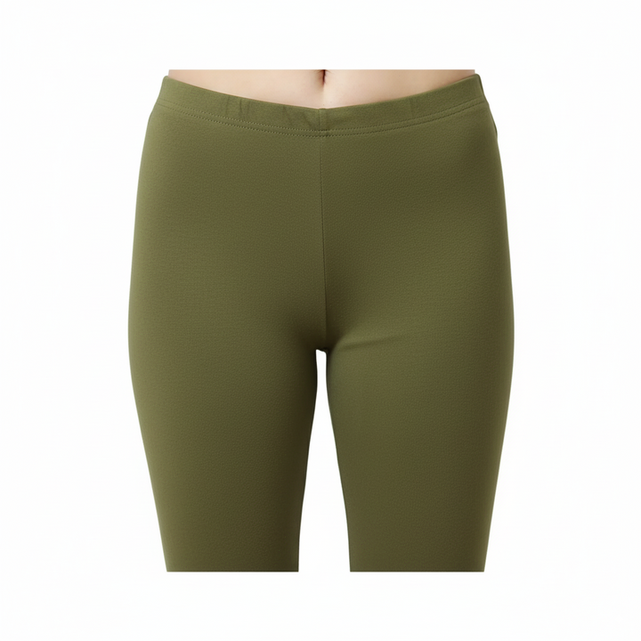 Ankle Length Cotton Elastane  Leggings - Olive Green