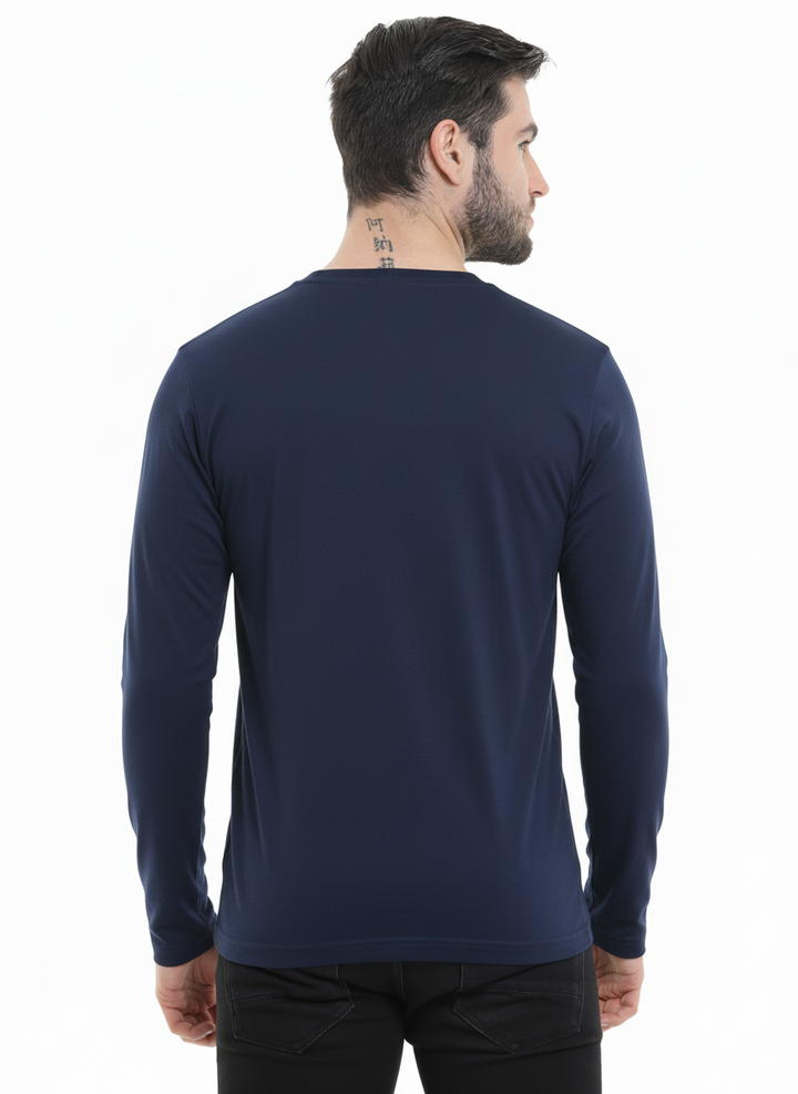 Men’s Cotton Rich Long Sleeve Round Neck T-Shirt - Navy