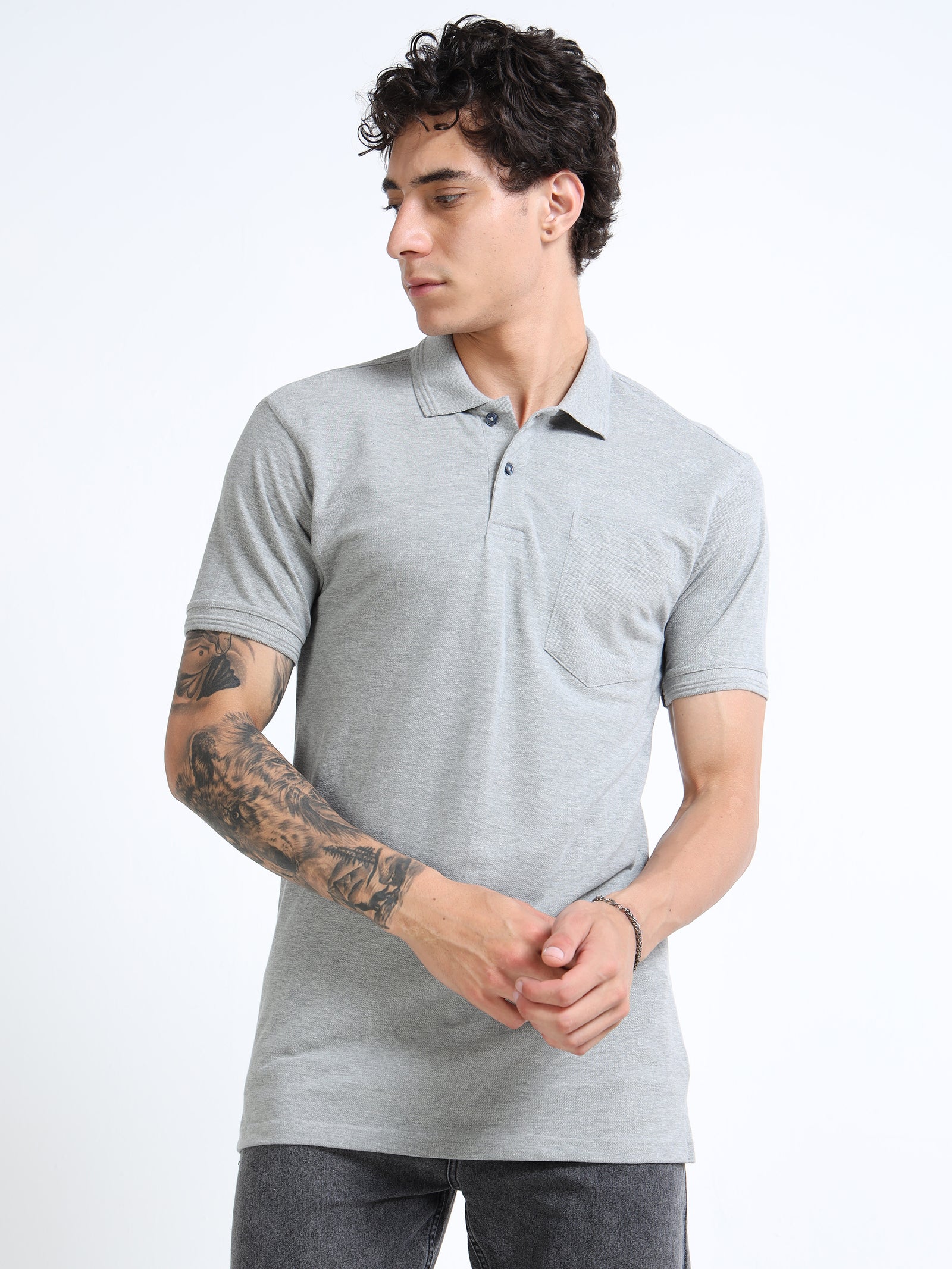 LE 21 Polo T-shirt with Pocket - Grey Melange