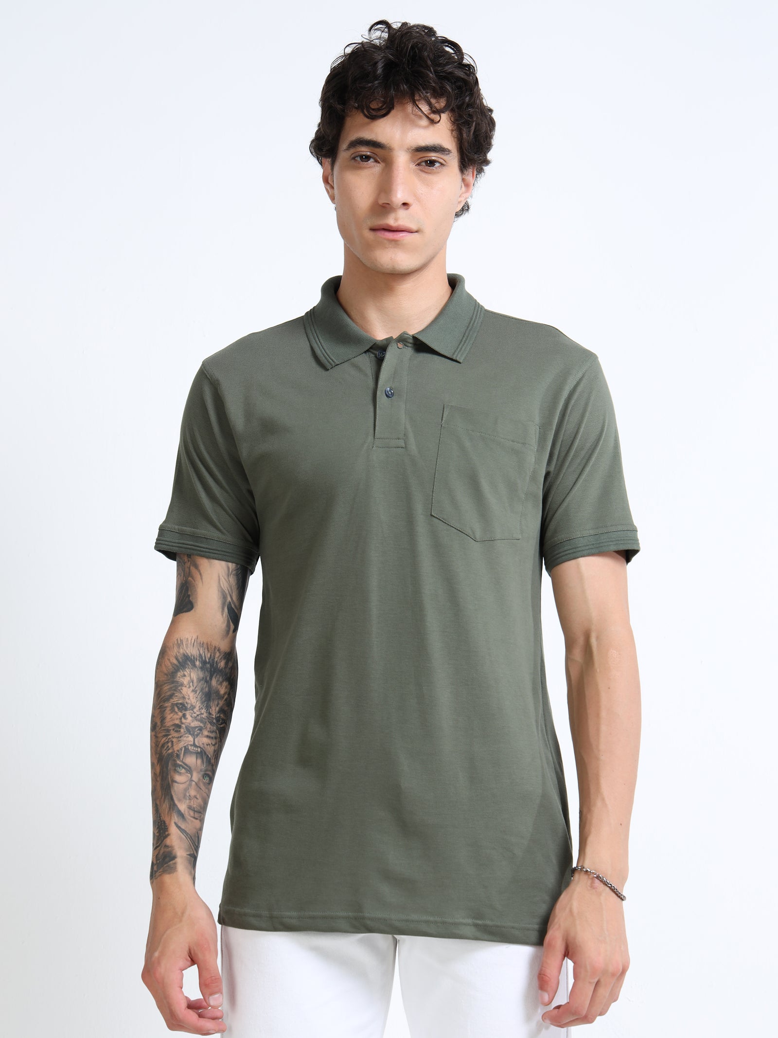 LE 21 Polo T-shirt with Pocket - Olive Green