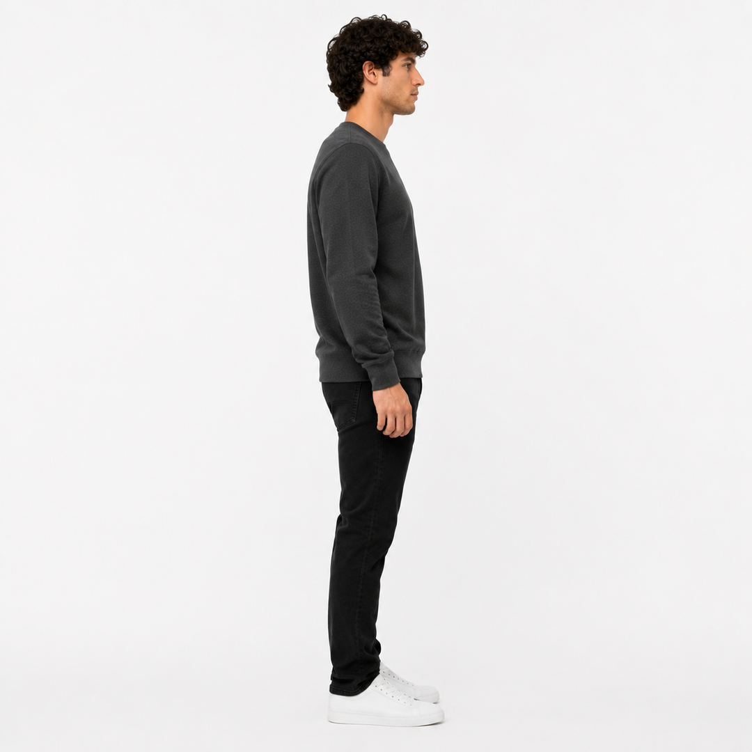 FMO Men's Heavyweight Loopknit Sweatshirt – Premium Heavy Fabric Crew Neck Pullover, Thermal Warm Winter Casual Long Sleeve Fleece Tops- Charcoal