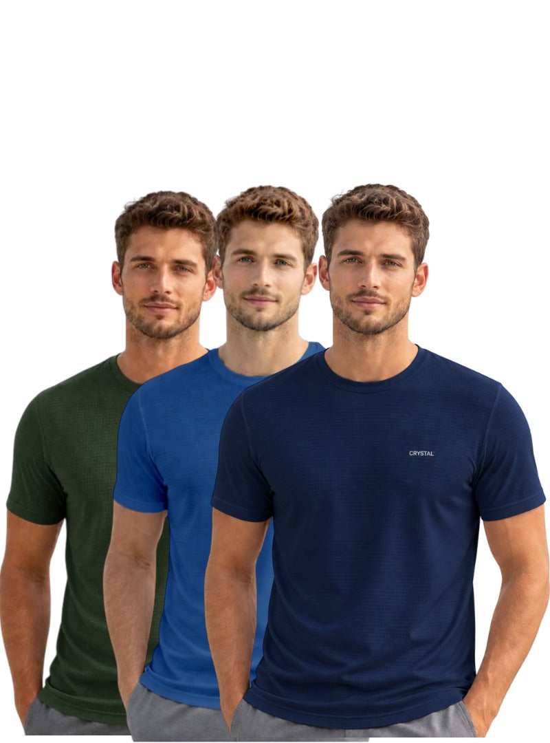 Driknit DK 05 Men’s Dry Knit Gym T-Shirt  3 Pcs Pack– Wrinkle Free, Sweat Absorbent, Quick Dry | Running, Training & Workout Tee -(Navy Blue, Turquoise blue, Pine Green)