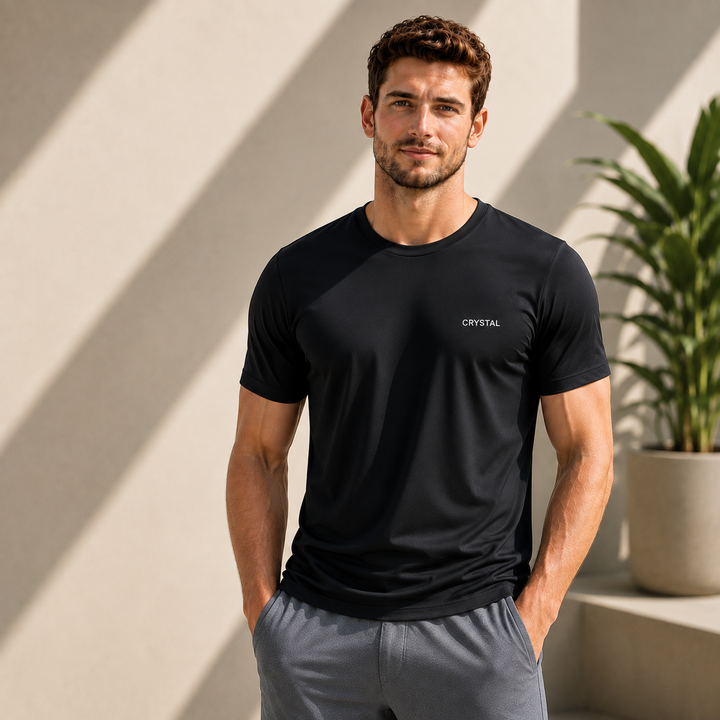 Driknit DK 05 Men’s Dry Knit Gym T-Shirt – Wrinkle Free, Sweat Absorbent, Quick Dry | Running, Training & Workout Tee - Black