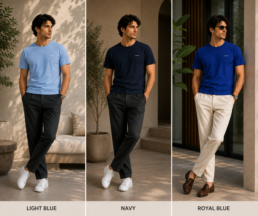 BU 07 Basic T- shirt  (Pack of 3) - (Navy,Royal Blue,Light Blue)