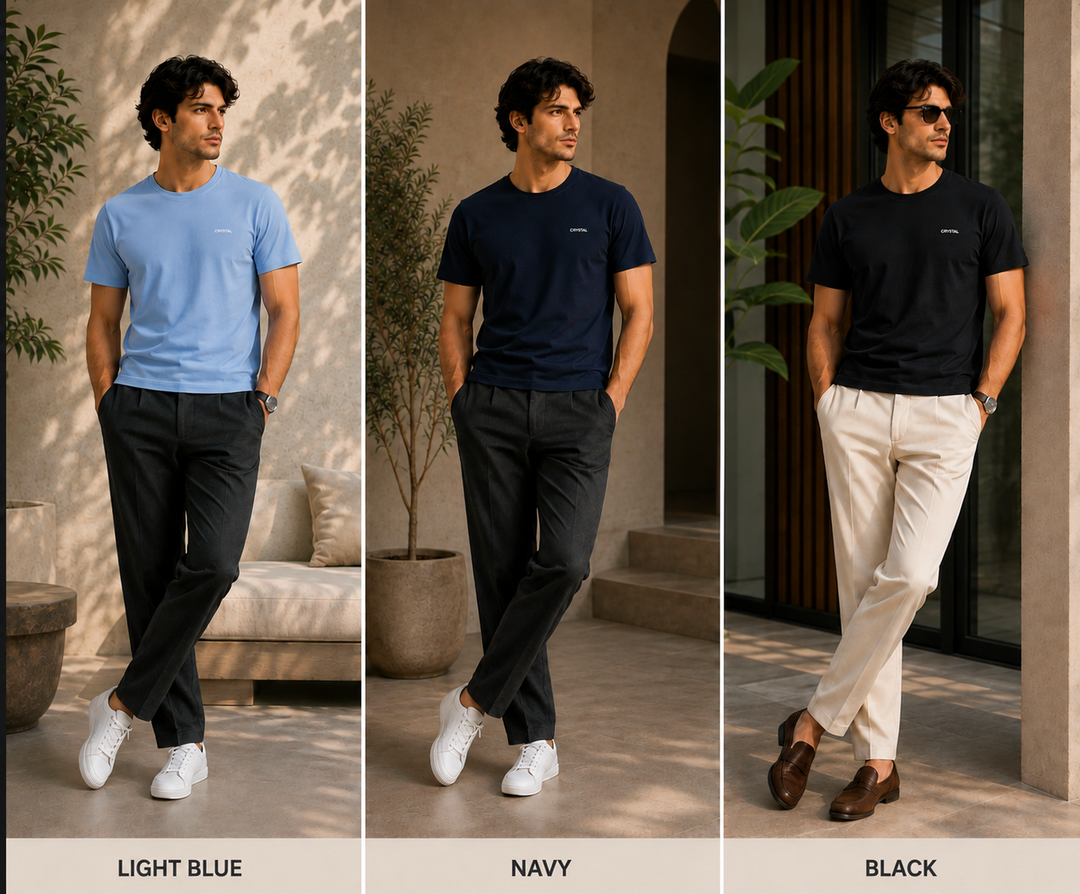 BU 07 Basic T- shirt  (Pack of 3) - (Black , Navy, Light Blue)